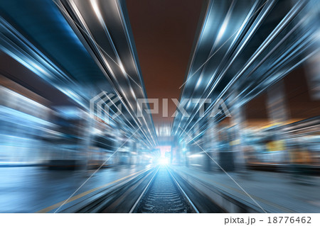 Railway station at night with motion blur effect 18776462