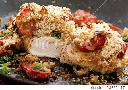 Chicken fried with salsa and parmesan 18785157