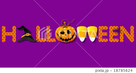 Halloween word with hat and pumpkin and candy 18785624