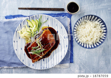 Salmon Teriyaki with Vegetable and Rice 18787059