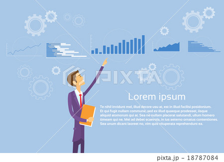 Business Man Showing Finance Chart Graph Flat 18787084