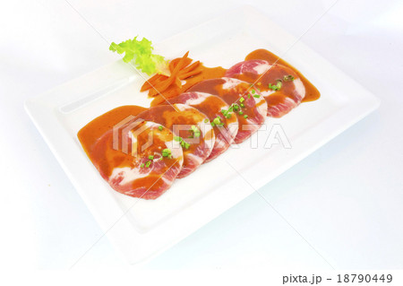 freshness slided pork on white dish for grill freshness slided pork on white dish for grill 18790449