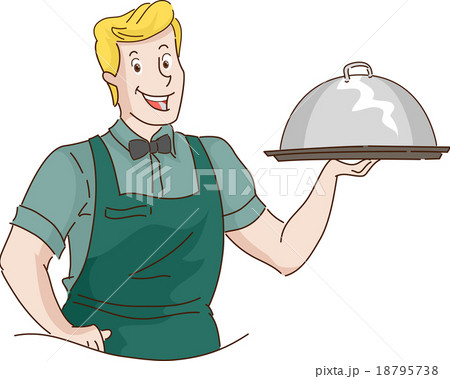Man Retro Waiter Carrying Food Dome Man Retro Waiter Carrying Food Dome 18795738