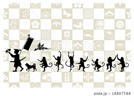 桃太郎と猿の行進のイラスト素材 1075