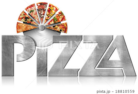 Pizza - Metal Symbol with Slices of Pizza 18810559