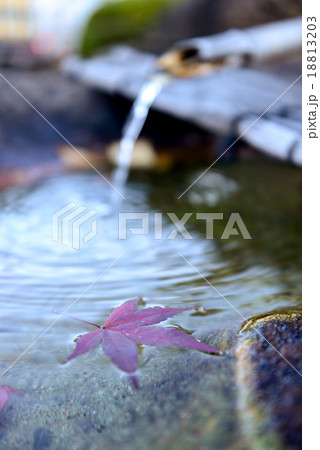 Japanese Bamboo fountain with red Maple Leaf Japanese Bamboo fountain with red Maple Leaf 18813203