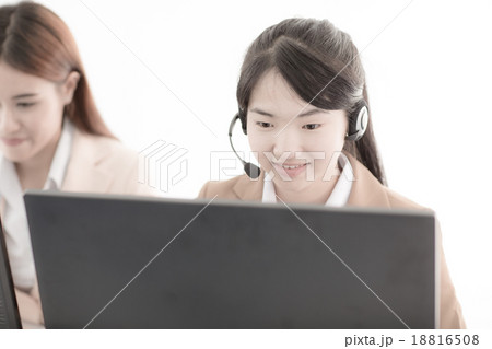 Asian women call center with phone headset 18816508