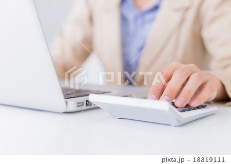 woman hand with business report 18819111