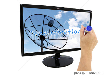 Hand writing Communication text in Frame LED computer. 18821898