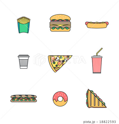 colored outline various fast food icons collection colored outline various fast food icons collection 18822593