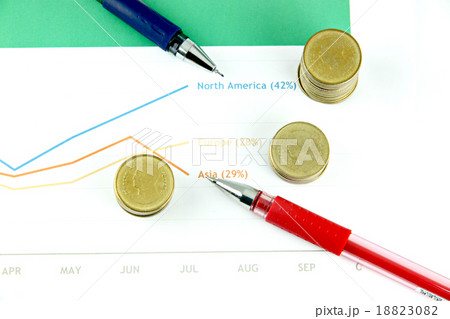 Many office equipment that is placed on businesses graph. Many office equipment that is placed on businesses graph. 18823082