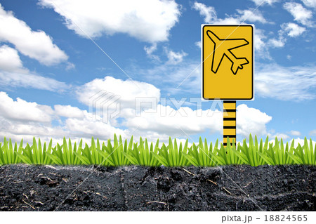 Yellow label with a airplane stuck. Yellow label with a airplane stuck. 18824565