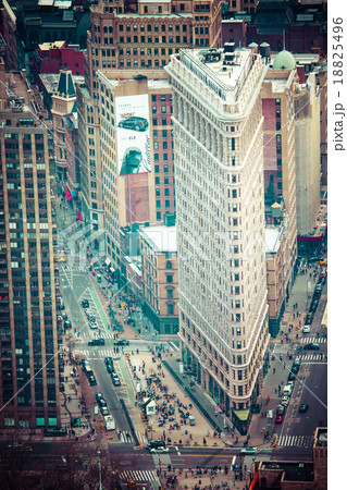 Aerial view of Manhattan skyline at sunset 18825496