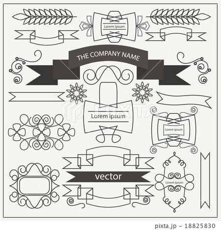 Set retro pattern elements, ribbons, curls, frames 18825830