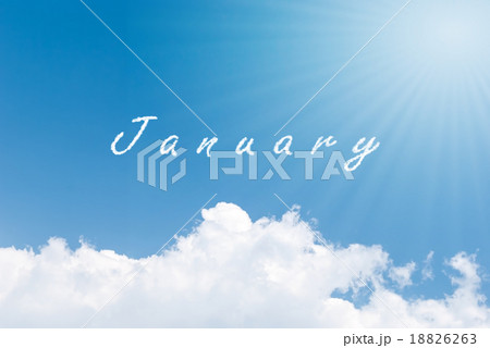 Blue sky background with january clouds word Blue sky background with january clouds word 18826263