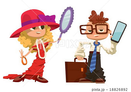 Cartoon boy and girl dressed like mother, father 18826892
