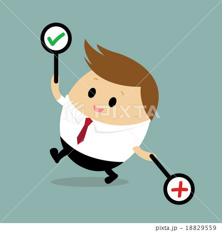 Businessman Holding Right and Wrong Sign  18829559