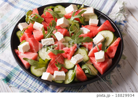 salad with feta, watermelon, cucumber and arugula 18829934
