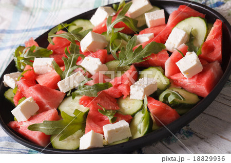 Summer salad with feta, watermelon, cucumber 18829936