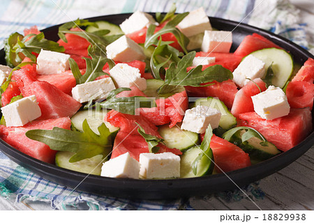 Watermelon salad with feta cheese, arugula 18829938