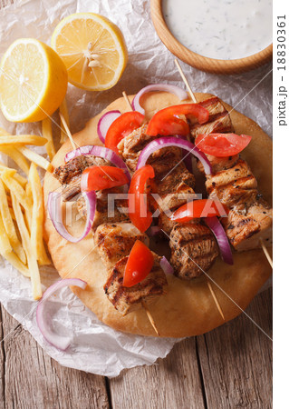 Greek souvlaki with pita close-up. view from above 18830361