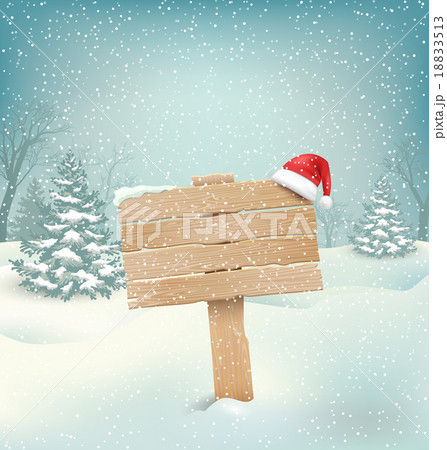 Winter Background with Wooden Signpost and Santa 18833513