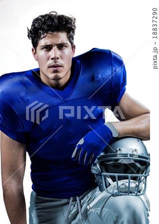 Close-up portrait of serious sportsman holding helmet Close-up portrait of serious sportsman holding helmet 18837290