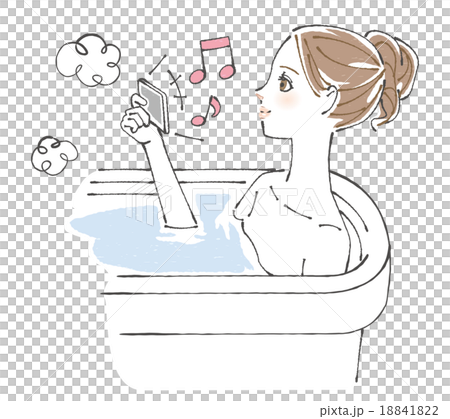 お風呂でスマホを見る女性イラスト（横持ち） 18841822