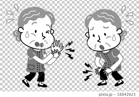 リウマチ 関節痛 高齢者 女性 イラスト モノクロのイラスト素材