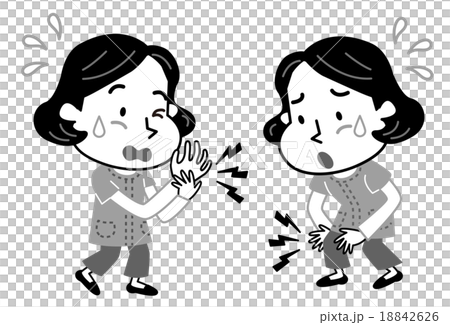 リウマチ　関節痛　女性　イラスト　モノクロ 18842626