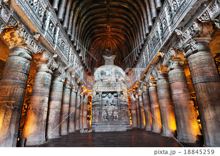 Ajanta Cave with Buddha statue inside 18845259