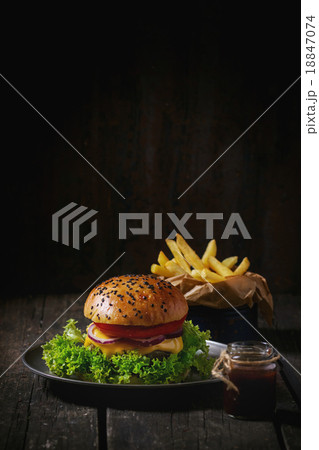 Homemade hamburger with french fries Homemade hamburger with french fries 18847074