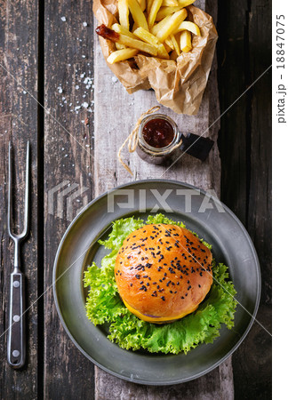 Homemade hamburger with french fries Homemade hamburger with french fries 18847075