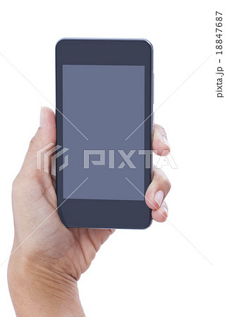 Hand holding White Smartphone with blank screen Hand holding White Smartphone with blank screen 18847687