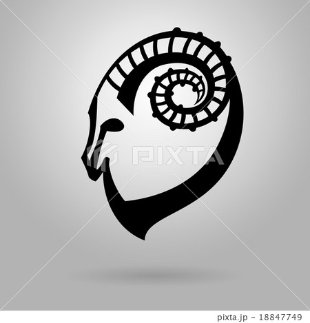 Stylized black silhouette of goat's head.  18847749