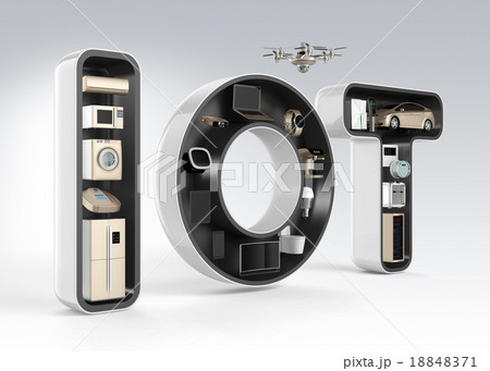 IOT文字にあるスマート家電。暮らしにあるモノのインタネットコンセプト IOT文字にあるスマート家電。暮らしにあるモノのインタネットコンセプト 18848371