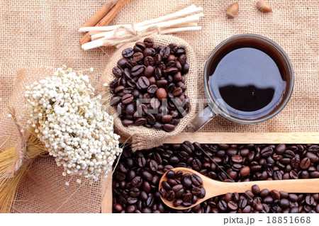 Roasted coffee beans with hot coffee 18851668