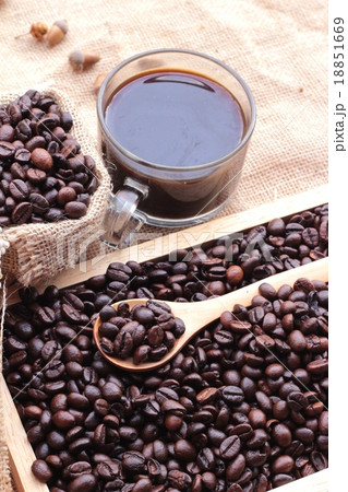 Roasted coffee beans with hot coffee 18851669