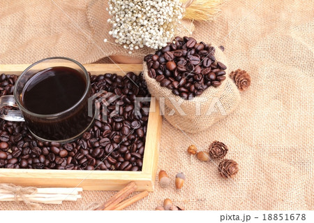 Roasted coffee beans with hot coffee 18851678
