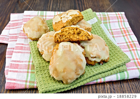 Cookies pumpkin on kitchen towel and board 18858229