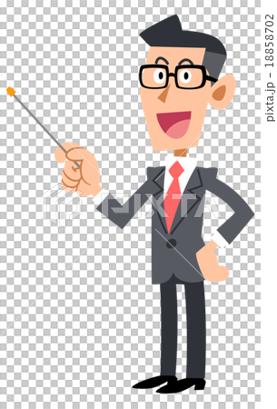 A businessman wearing glasses points with a stick A businessman wearing glasses points with a stick 18858702