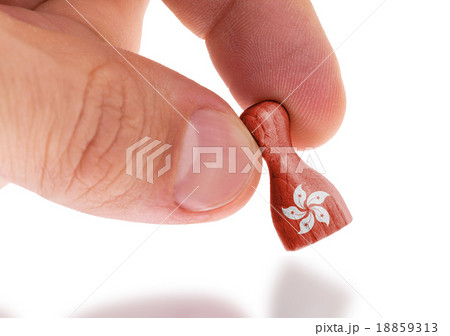 Hand holding wooden pawn, flag painting 18859313