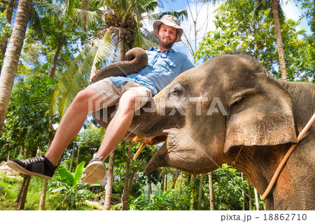 Elephan lifting a tourist. Elephan lifting a tourist. 18862710