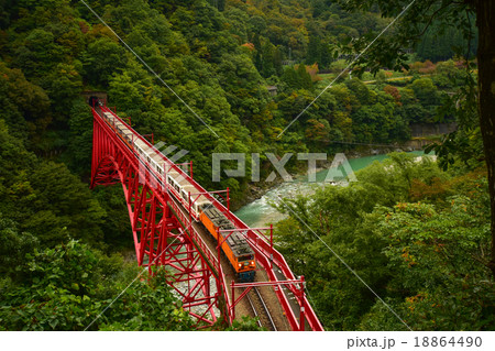 黒部峡谷鉄道と赤い橋 18864490