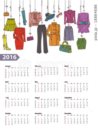 Calendar 2016 year.Woman fashion set.Colored 18864686