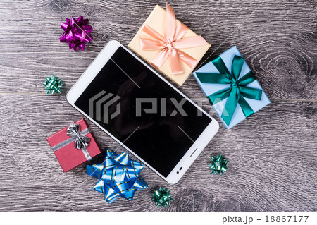christmas gifts on wood 18867177