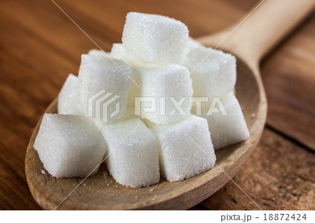 Sugar Cubes on Wooden Spoon over Wooden Background Sugar Cubes on Wooden Spoon over Wooden Background 18872424