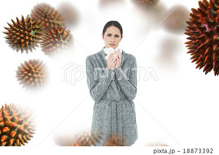 Composite image of portrait of a casual young woman suffering fr Composite image of portrait of a casual young woman suffering fr 18873392