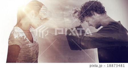 Composite image of side view of depressed woman Composite image of side view of depressed woman 18873481