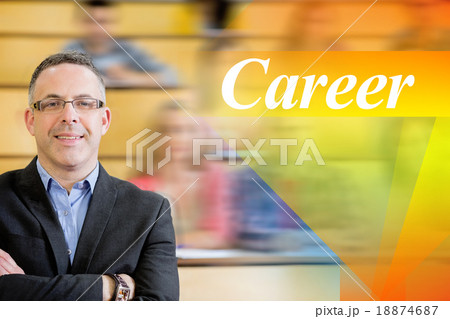 Career against elegant teacher with students sitting at lecture 18874687